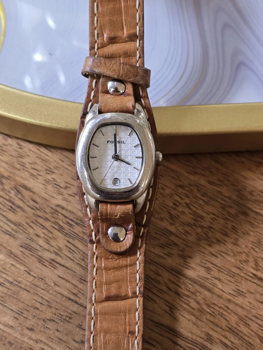Fossil Women's Tan Leather Strap Silver Dial Watch